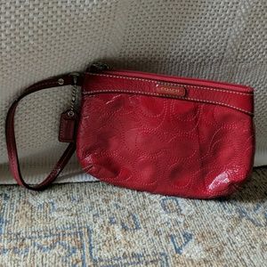 Red Coach Pochette, Patent Leather Wristbag